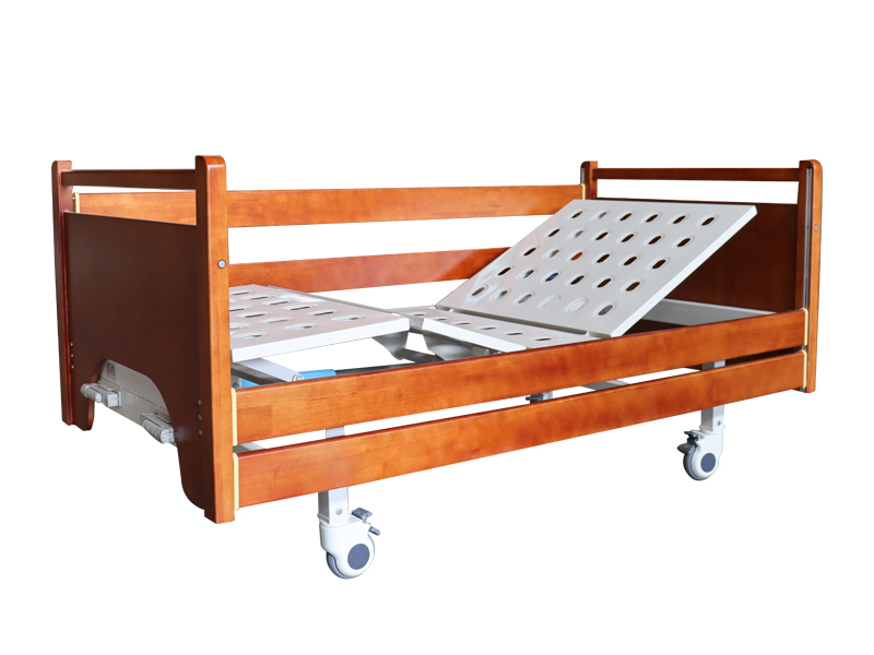 手動雙搖實(shí)木護(hù)理床（四角剎車 提拉護(hù)欄）